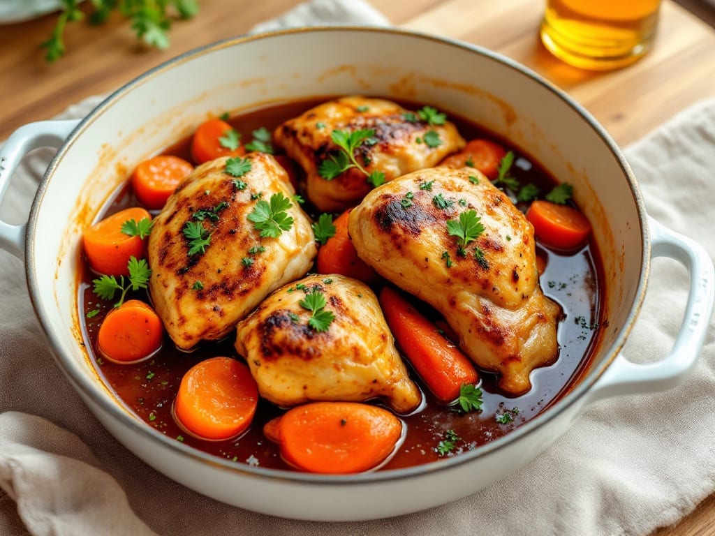 German Chicken Recipe: Bier-Braised Crispy Edges and Juicy Centers