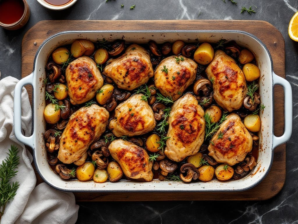Jamie Oliver's Chicken and Mushroom Tray Bake Recipe: One-Pan Comfort With Herby Depth