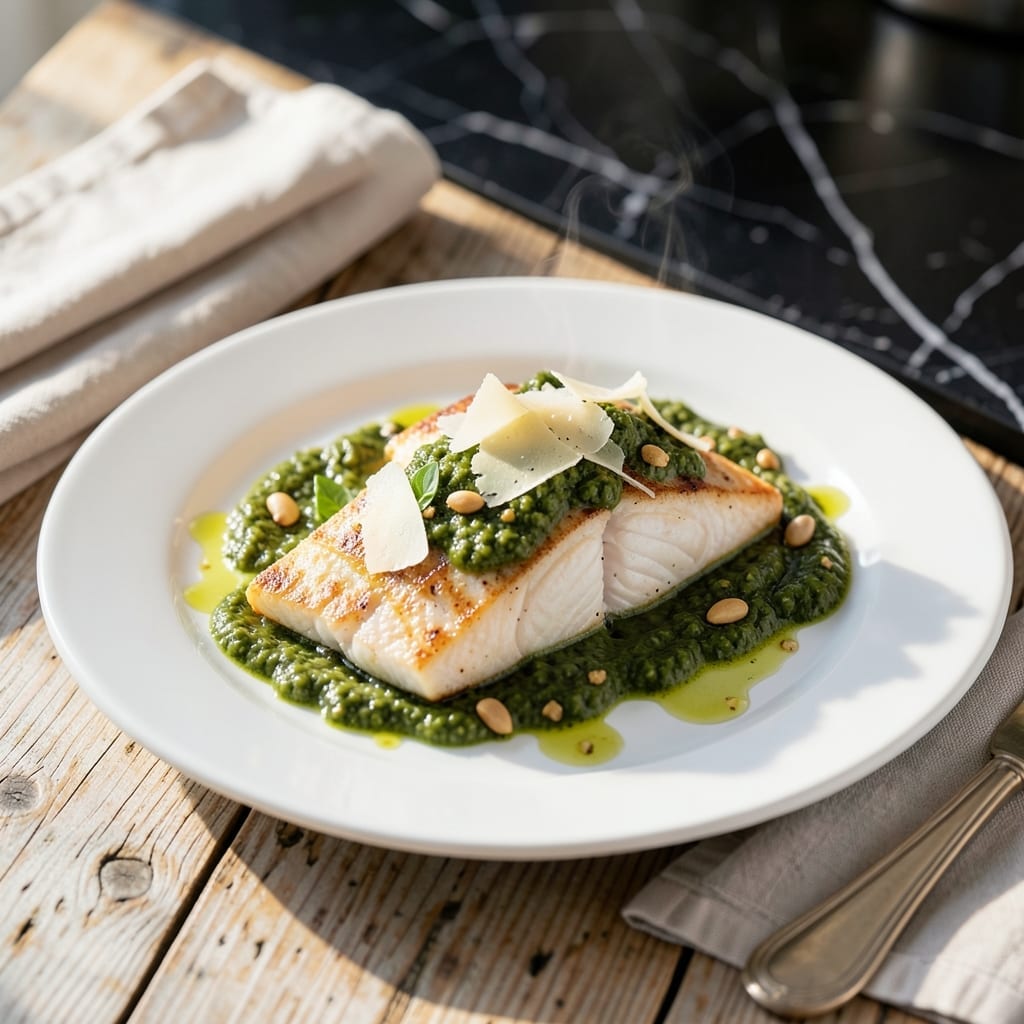 Fish With Pesto Sauce Recipe: Flaky White Fish With Herb-Infused Drizzle