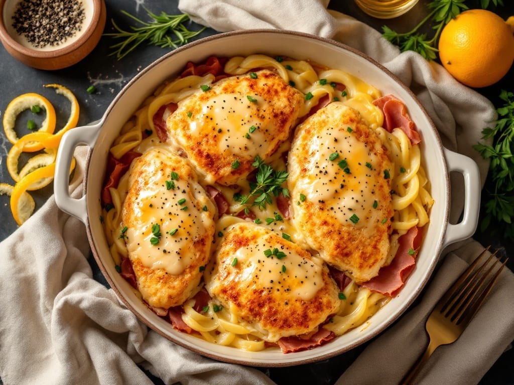 Chicken Cordon Bleu Casserole Recipe: Swiss Cheese-Stuffed Chicken Baked to Juicy Perfection