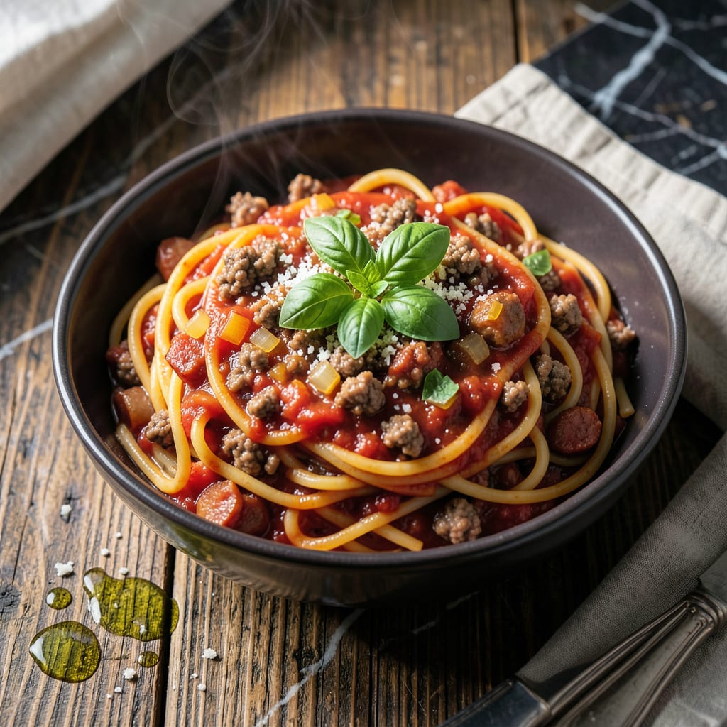 3 Meat Spaghetti Sauce Recipe: Hearty Tomato and Herb Blend example with annotations