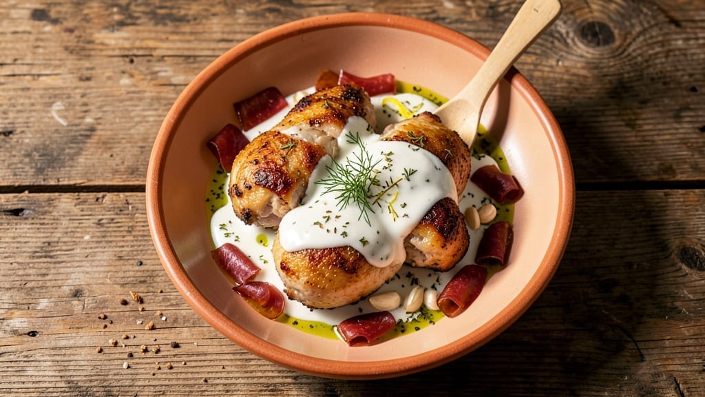 Slovenian Chicken Recipe: Pot Roast-Style Comfort with Sour Cream and Pršut