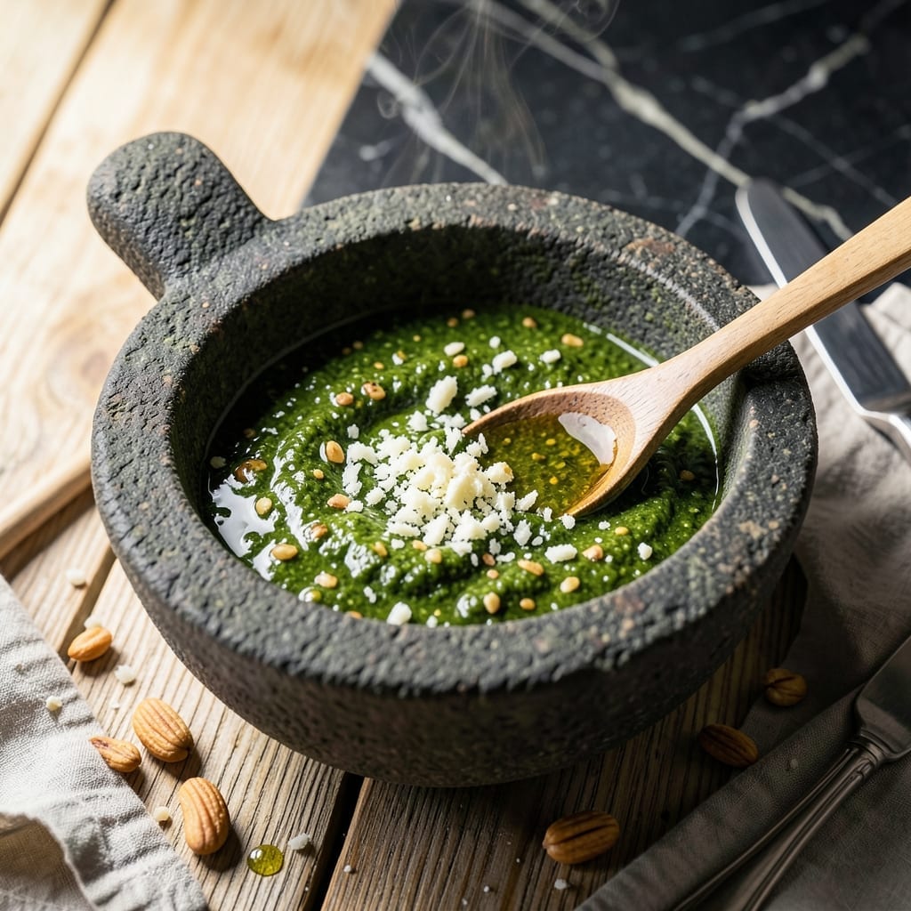 Genovese Pesto Sauce Recipe: Fresh Basil Blend With Pine Nut Crunch Genovese Pesto Sauce Recipe: Fresh Basil Blend With Pine Nut Crunch