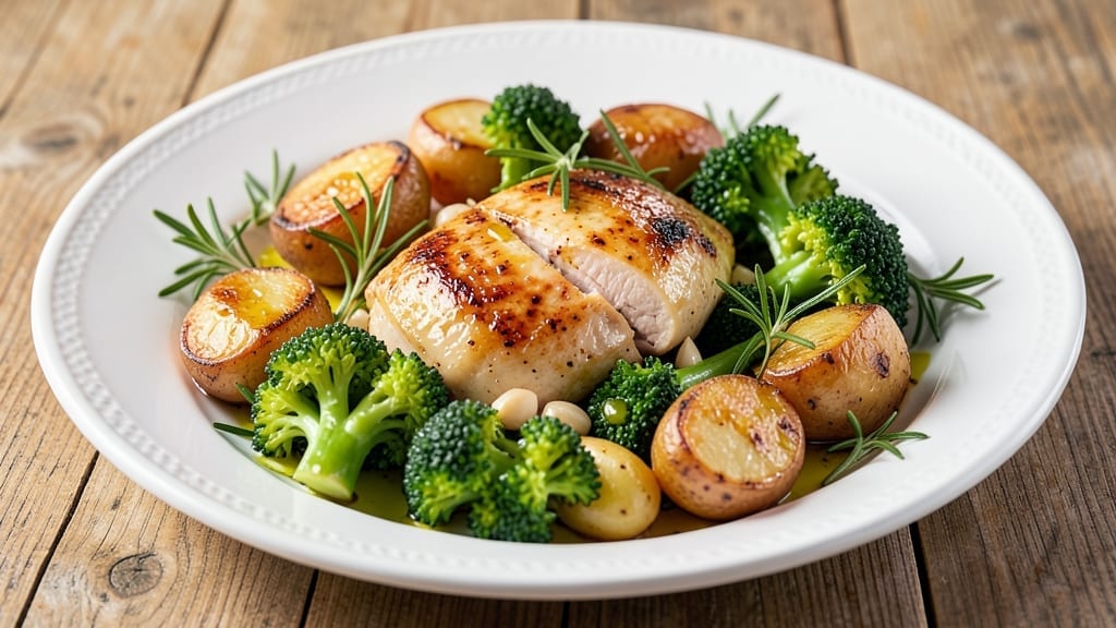 Chicken, Broccoli, and Potatoes Recipe: One-Pan Roast With Herby Crispy Spuds