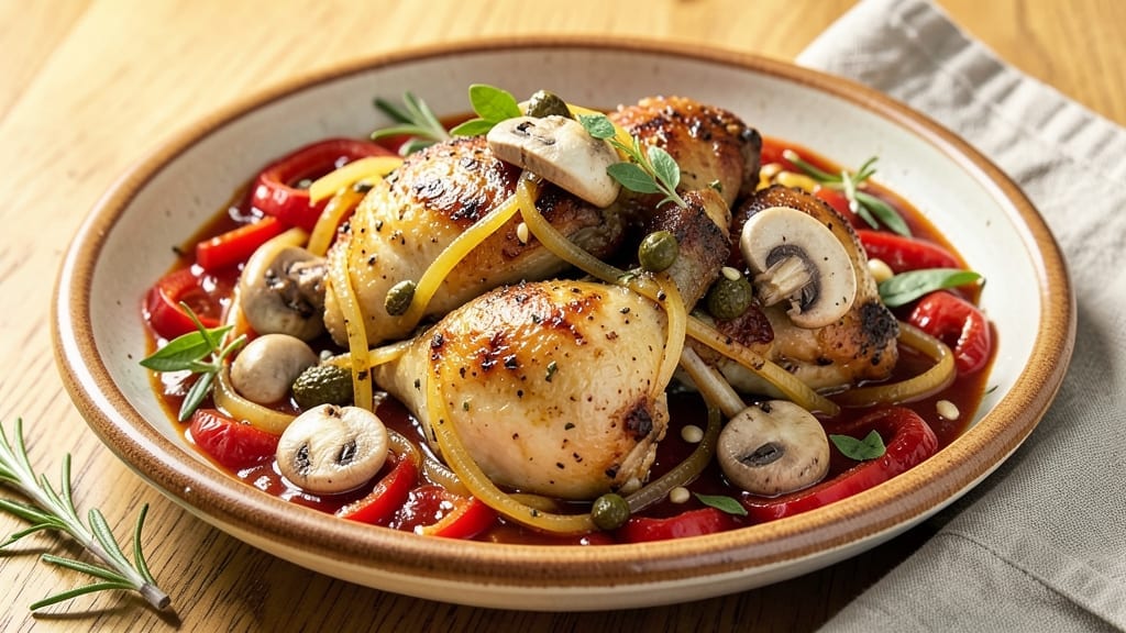 Chicken Cacciatore Recipe: Tomato-Braised with Mushrooms and Herbs Chicken Cacciatore Recipe: Tomato-Braised with Mushrooms and Herbs