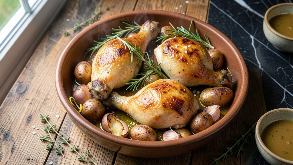 Oven Baked Chicken Legs and Potatoes Recipe: Herb-Infused Roast with Caramelized Potatoes