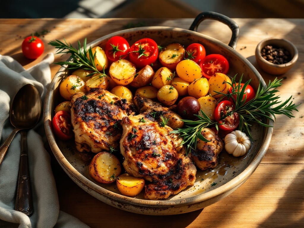 Jamie Oliver's Chicken, Potatoes, and Tomatoes Recipe: One-Pan Herb-Roasted Harmony