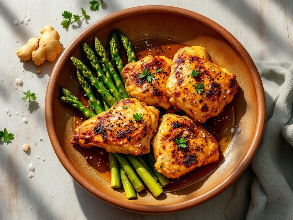 Turmeric Black Pepper Chicken With Asparagus Recipe: Golden Spice Roast With Crunchy Greens