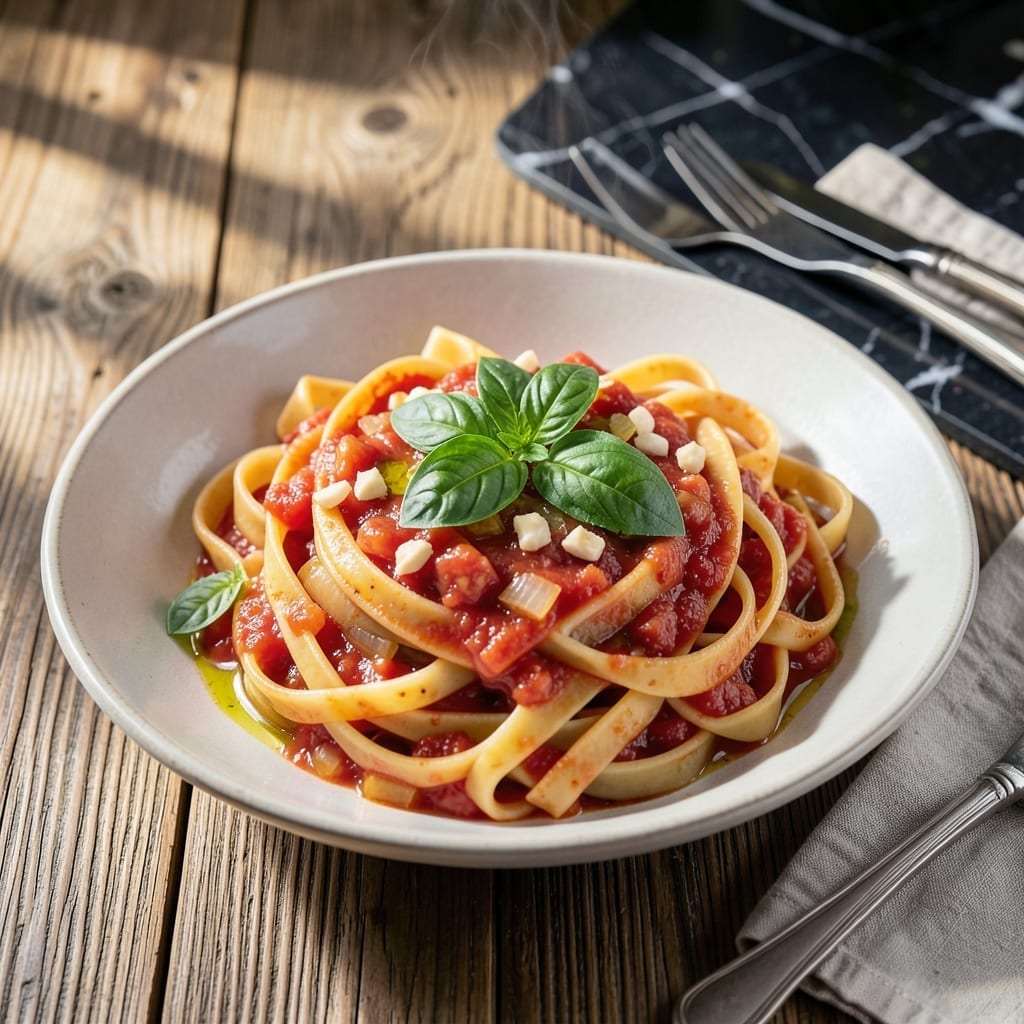 Fettuccine Tomato Sauce Recipe: Fresh Basil and Garlic Infusion