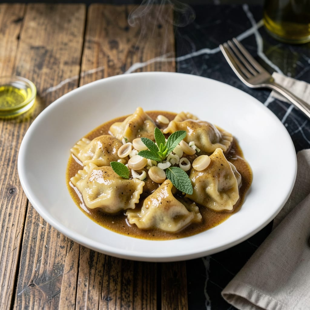 Visual representation of Agnolotti Pasta Sauce Recipe: Rich Butter Sage Emulsion
