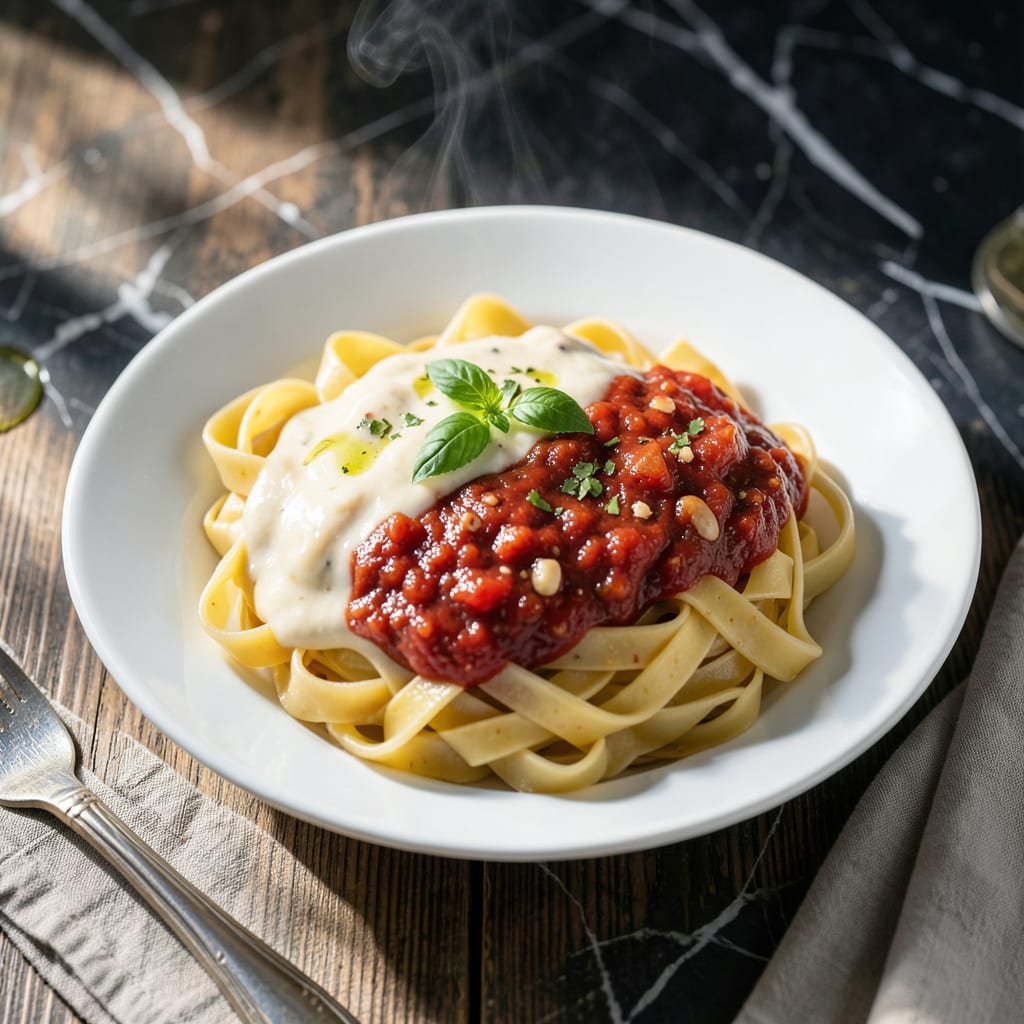 Alfredo and Red Sauce Recipe: Two Classic Italian Flavors Combined example with annotations