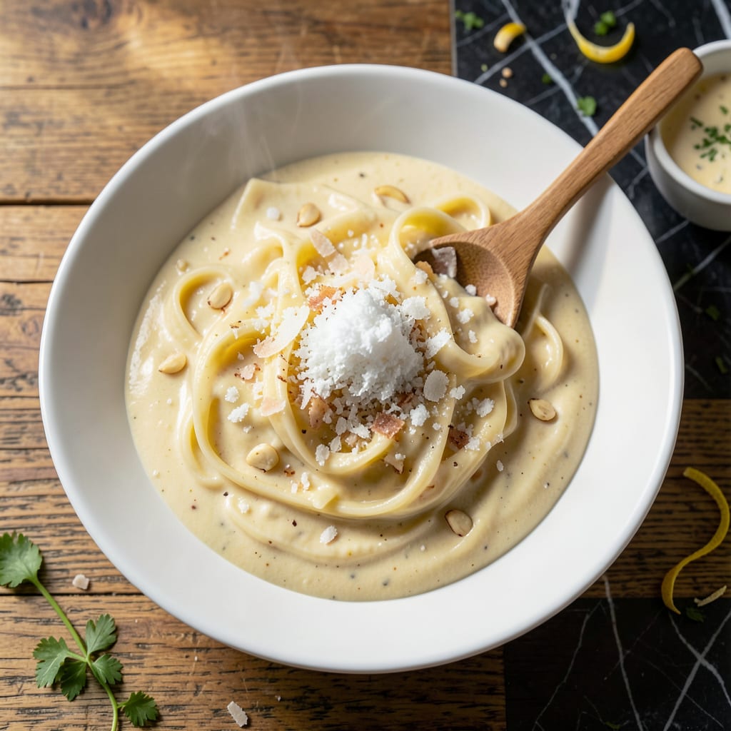 Alfredo Carbonara Sauce Recipe: Silky Egg And Cheese Emulsion For Pasta illustration with key details