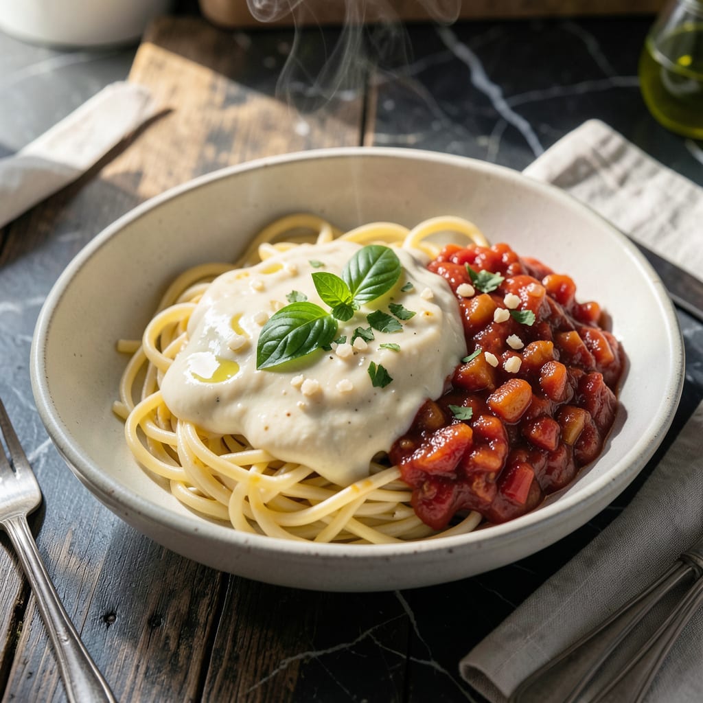 Visual representation of Alfredo Sauce and Spaghetti Sauce Recipe: Dual Italian Sauce Mastery