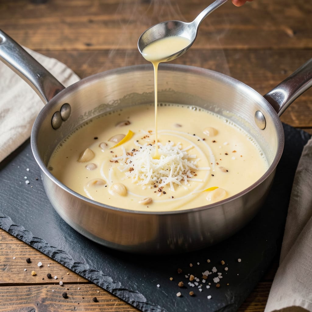 alfredo sauce recipe alton brown illustration with key details