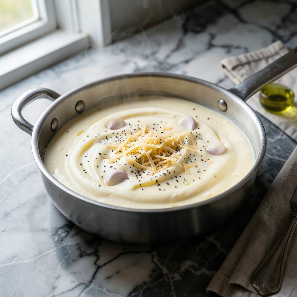 Visual representation of Alfredo Sauce Recipe Video: Silky Smooth Parmesan Cream