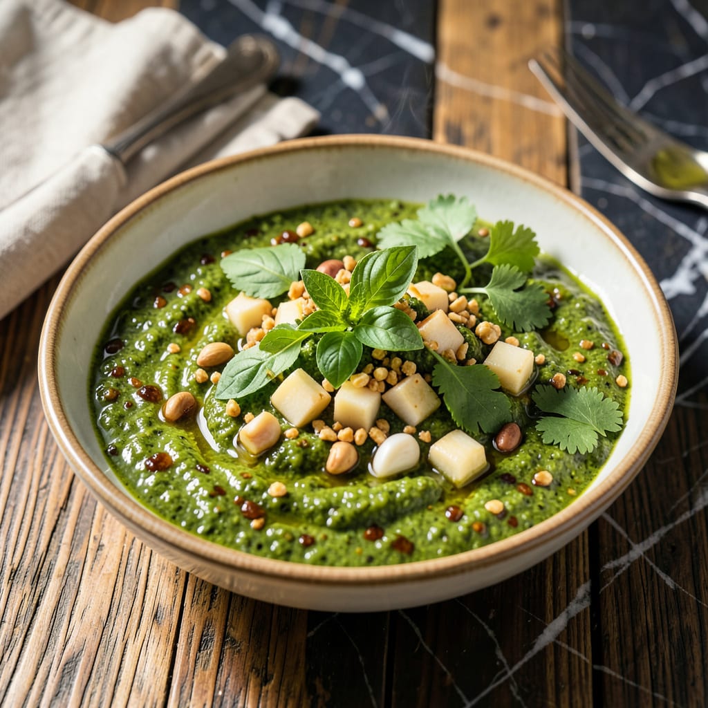 Visual representation of Asian Pesto Sauce Recipe: Nutty Basil Fusion for Noodles and Dipping