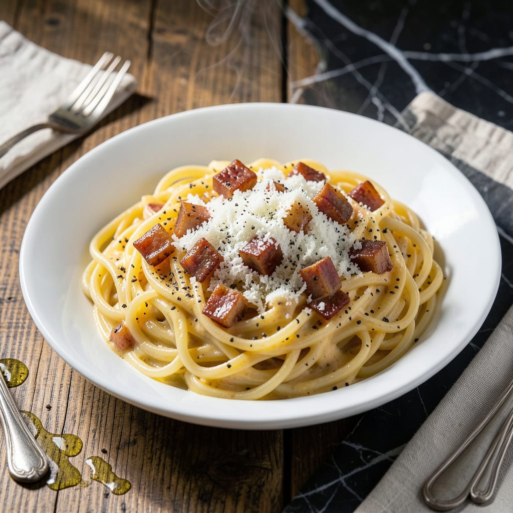 Authentic Carbonara Sauce Recipe: Classic Roman Creaminess with Guanciale example with annotations
