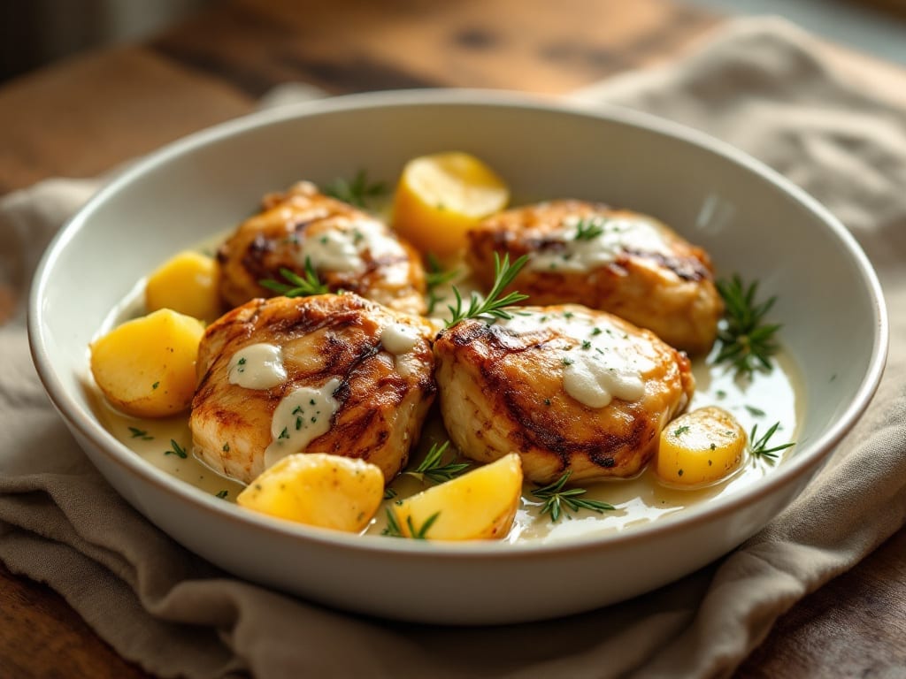 Chicken Thighs With Potatoes Recipe: Crispy-Skinned Roast With Herbed Mashed Chicken Thighs With Potatoes Recipe: Crispy-Skinned Roast With Herbed Mashed