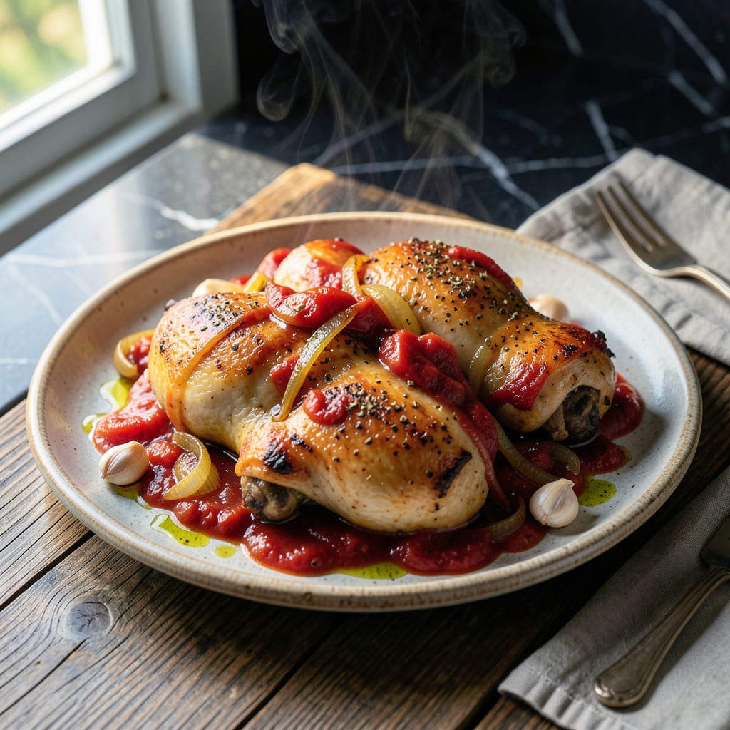 Complete Baked Chicken Thighs in Tomato Sauce Recipe: Braised to Fall Off The Bone Tenderness overview image