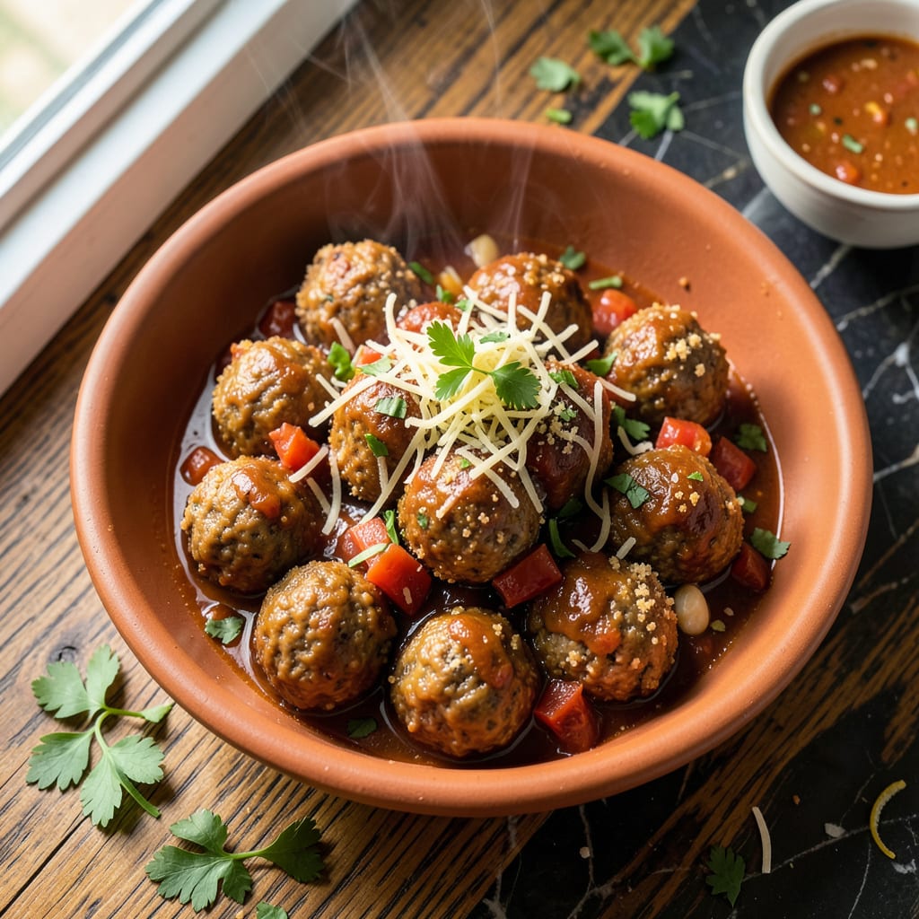 Baked Meatball Sauce Recipe: Simmered Richness for Perfect Pasta Coating illustration with key details