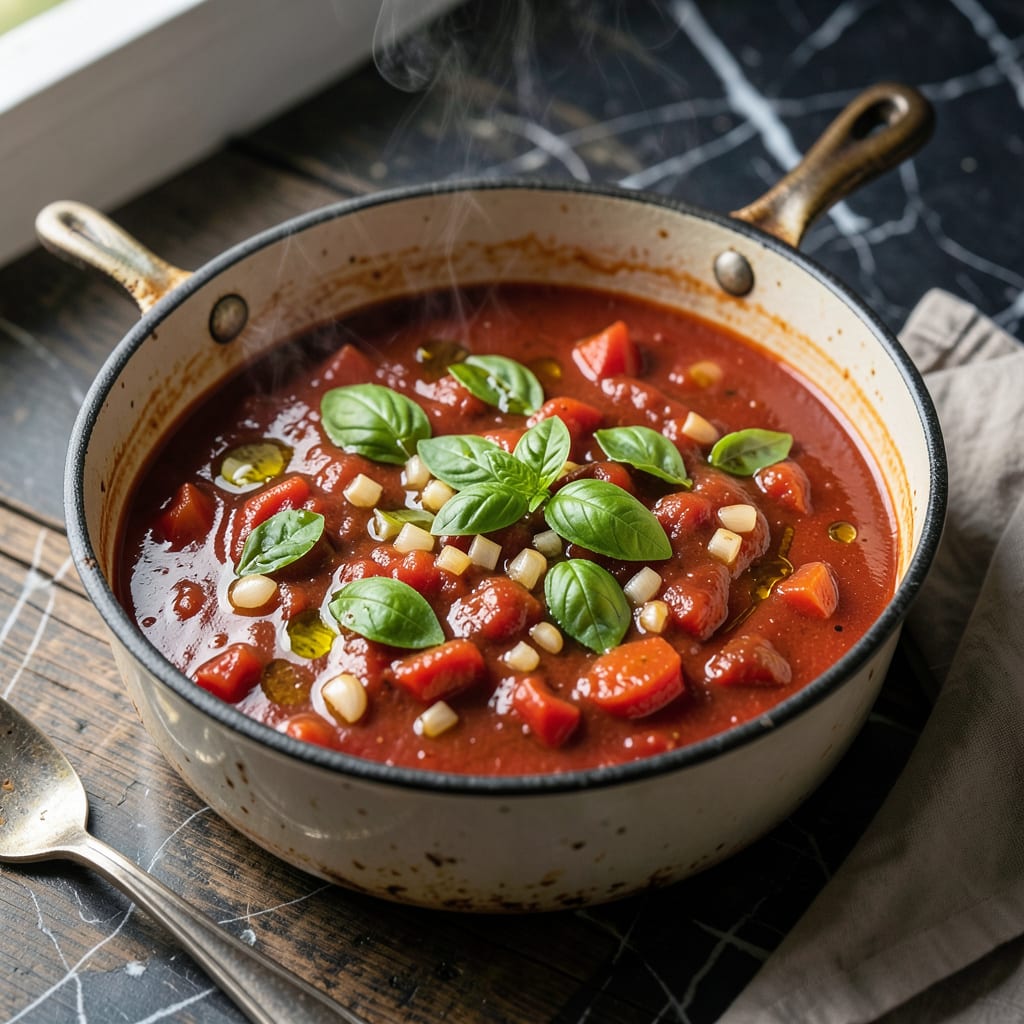 Basic Lasagna Sauce Recipe: Simmered Tomato and Basil Harmony detailed visual guide