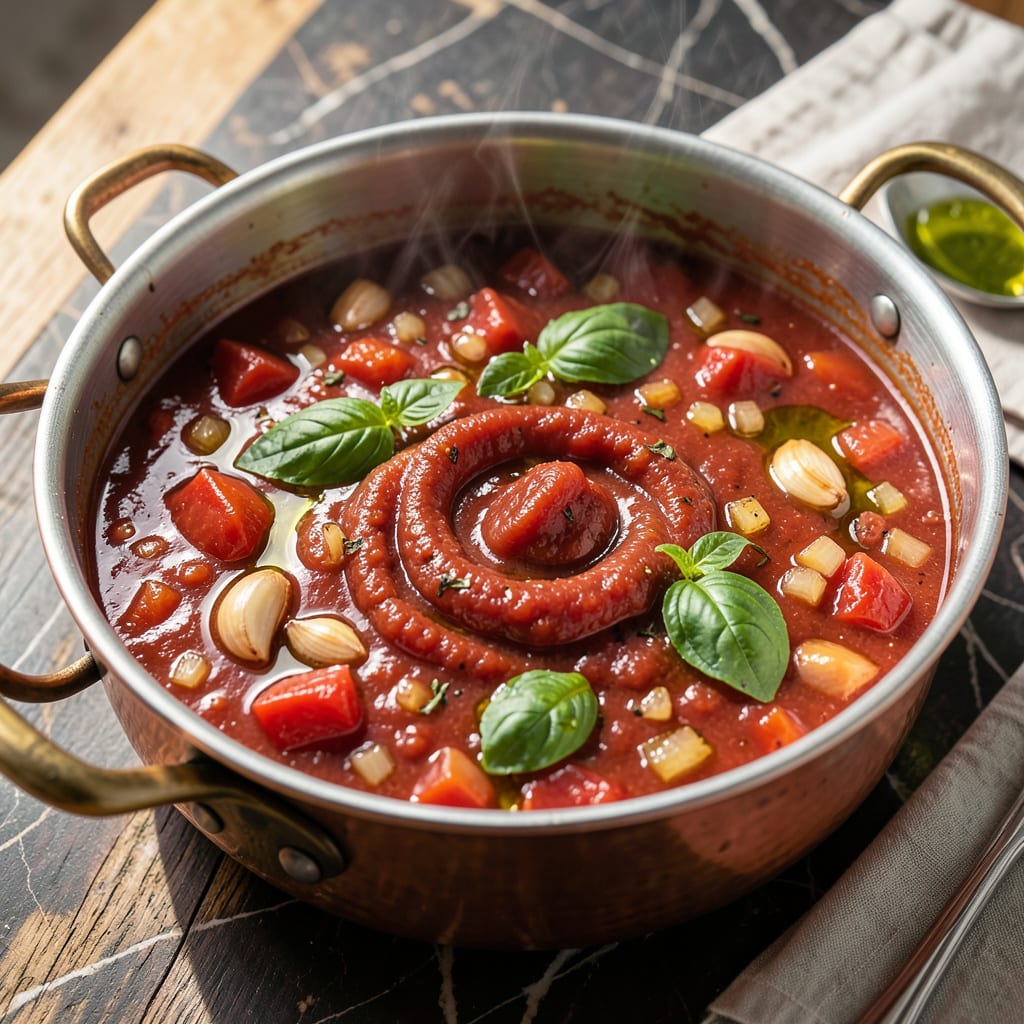 Visual representation of Batali Tomato Sauce Recipe: Rustic Italian Simmered Richness