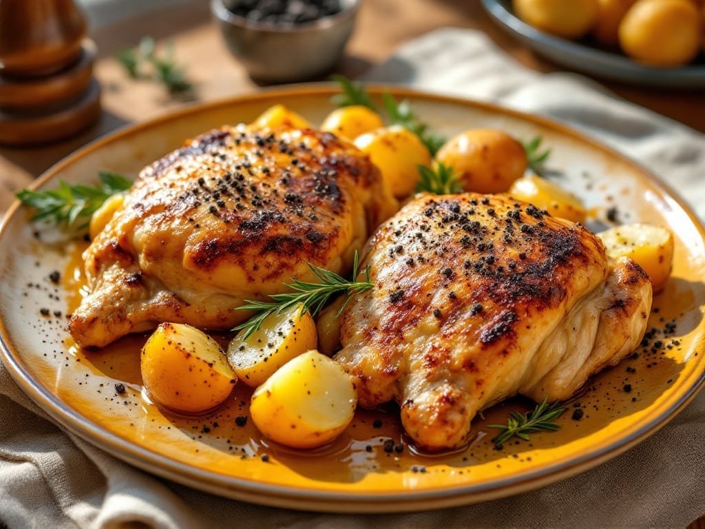 Oven Baked Chicken Thighs With Potatoes Recipe: Crispy Skin, Fluffy Spuds in One Pan