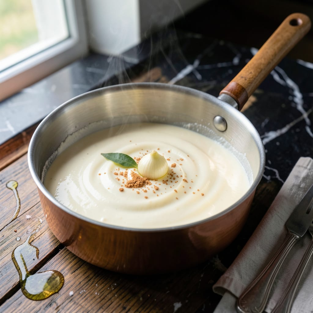 Bechamel Sauce Original Recipe: Classic French Mother Sauce Foundation example with annotations