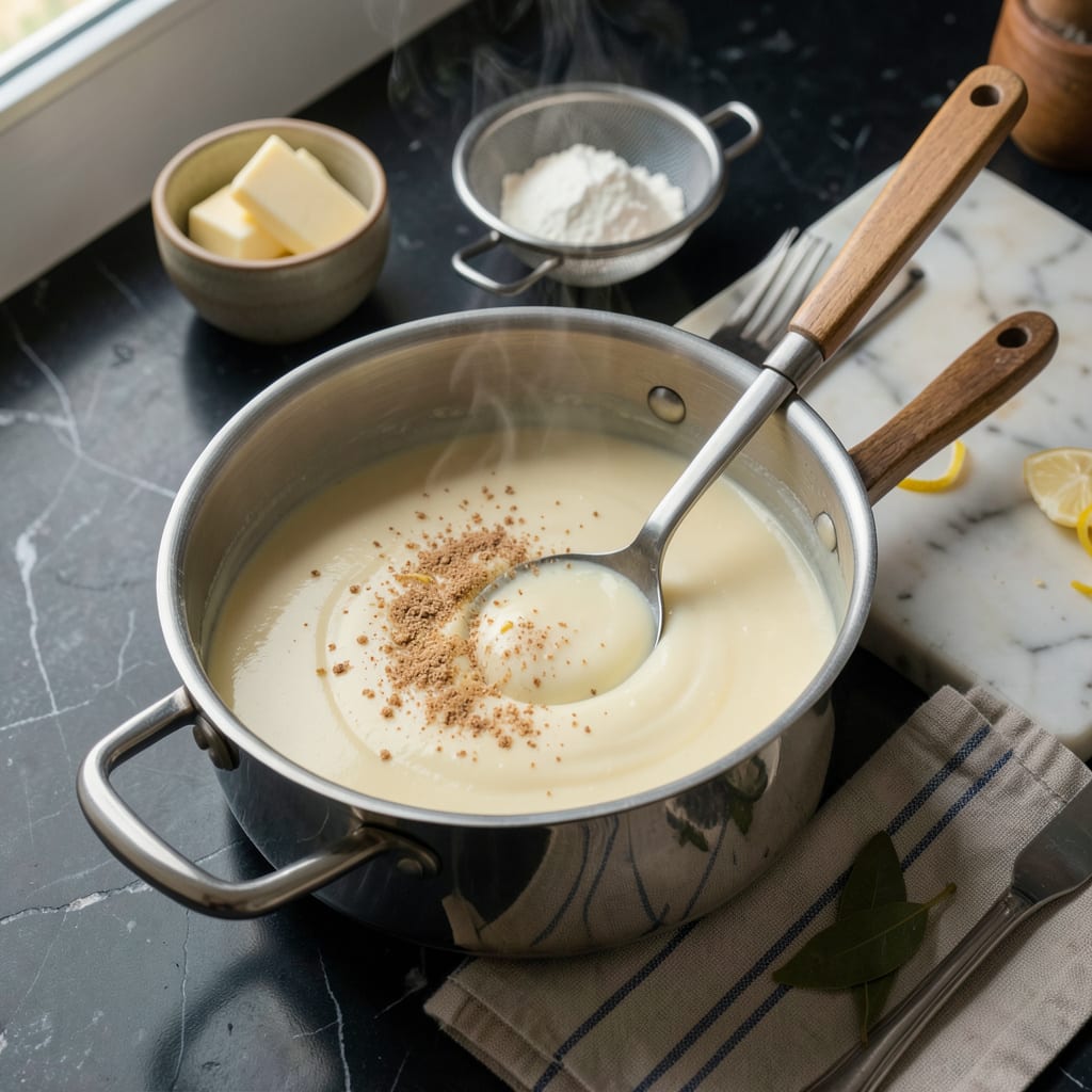 Visual representation of bechamel sauce recipe
