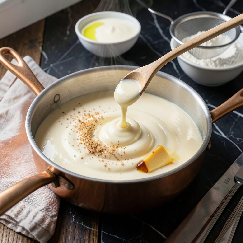 Visual representation of Bechamel Sauce Recipe Video: Silky French Mother Sauce Demonstration