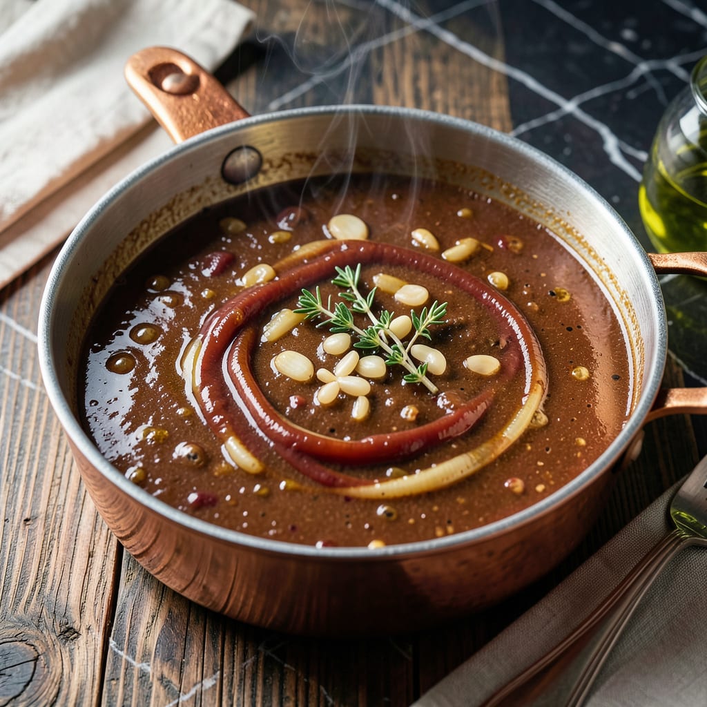 Beef Bourguignon Sauce Recipe: Deep Red Wine Reduction for Classic Stew example with annotations