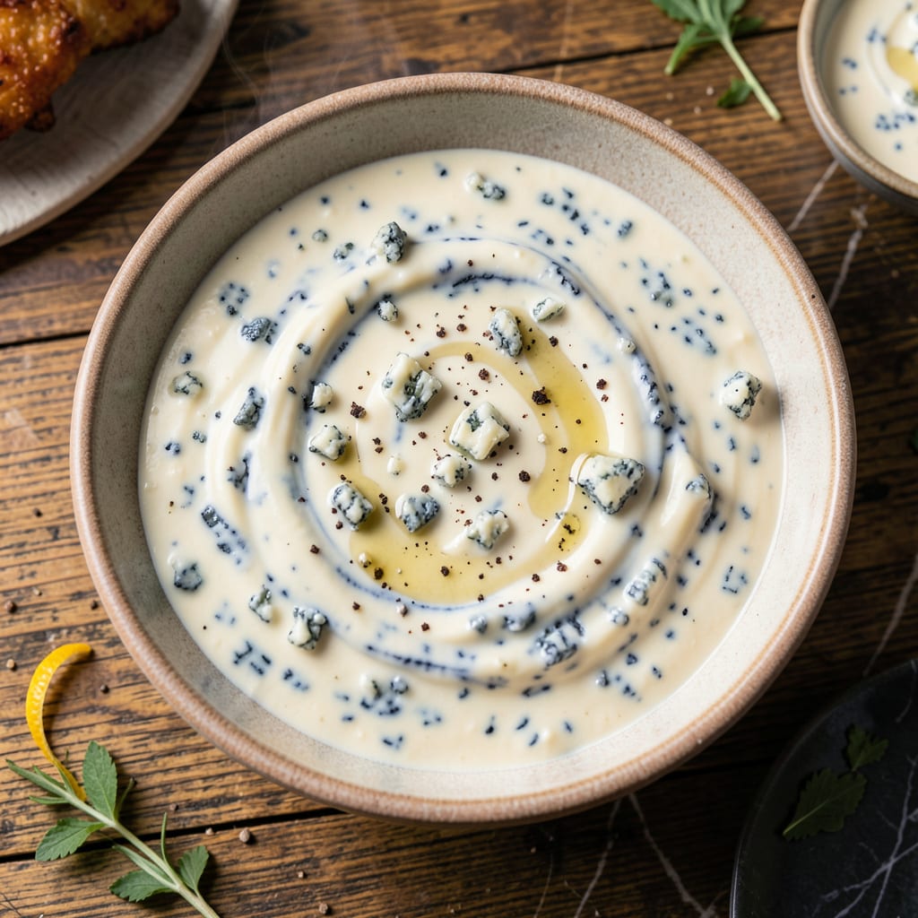 Blue Cheese Dipping Sauce for Chicken Wings Recipe: Rich and Tangy Creamy Dip example with annotations