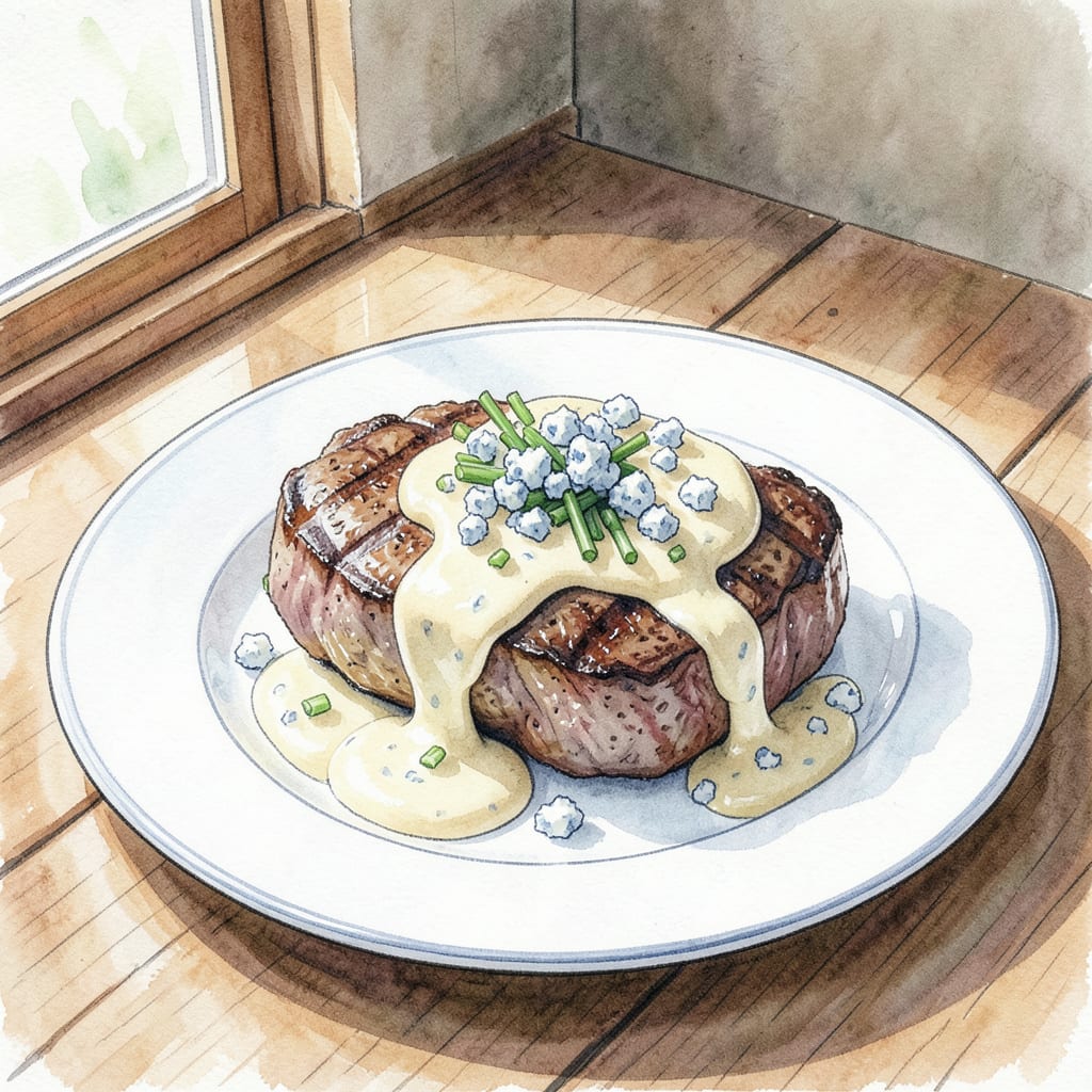 Complete blue cheese sauce for steak recipe overview image