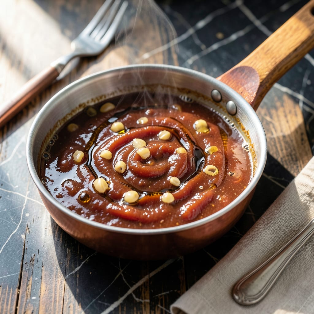 Brandy BBQ Sauce Recipe: Rich Bourbon Infused Glaze with Deep Caramel Notes example with annotations