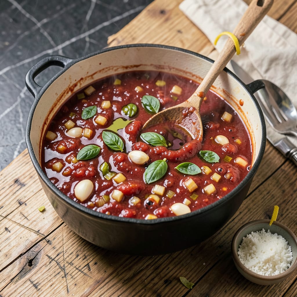 brenda gantt spaghetti sauce recipe illustration with key details