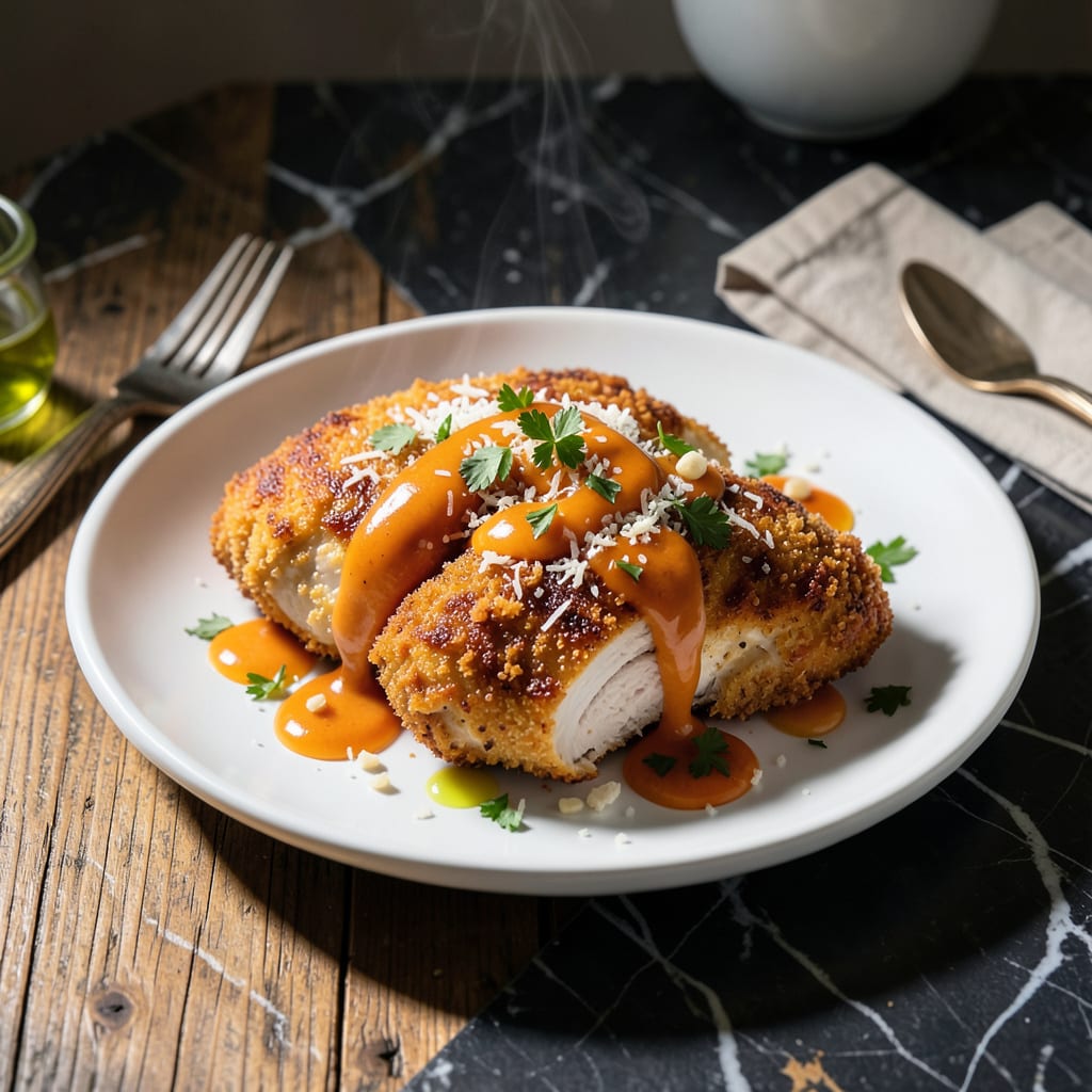 Buffalo Parmesan Garlic Sauce Chicken Recipe: Spicy Creamy Kick With Crispy Coating illustration with key details