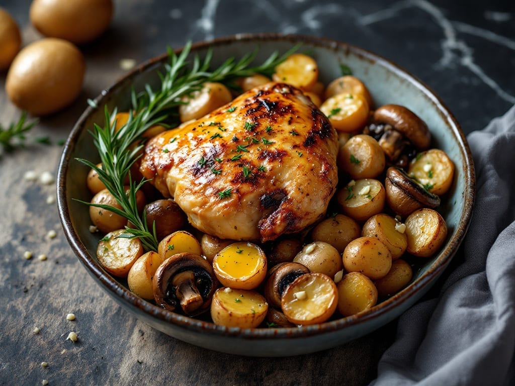 Chicken Thigh Mushroom Potato Recipe: Herb-Crusted Roast with Caramelized Roots