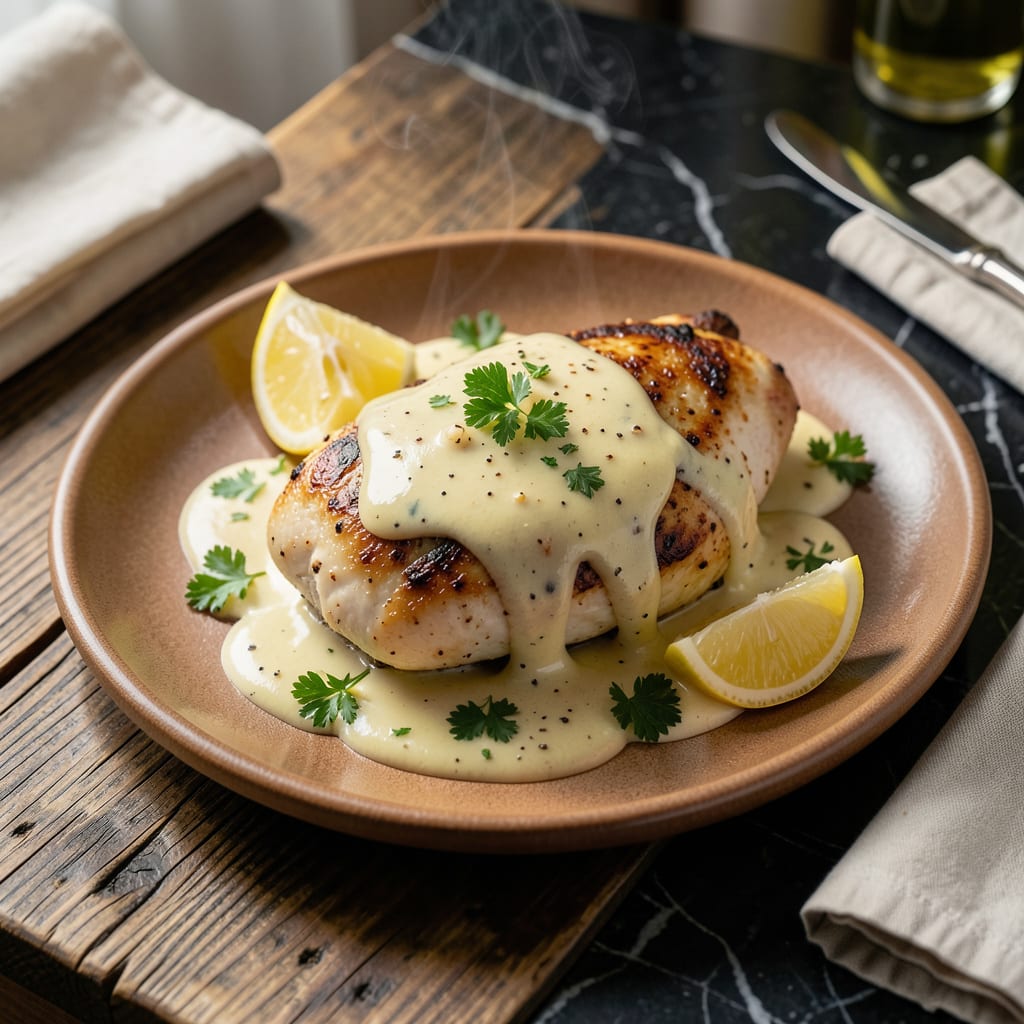 Carrabba's Chicken Bryan Sauce Recipe: Lemon Butter Garlic Emulsion illustration with key details