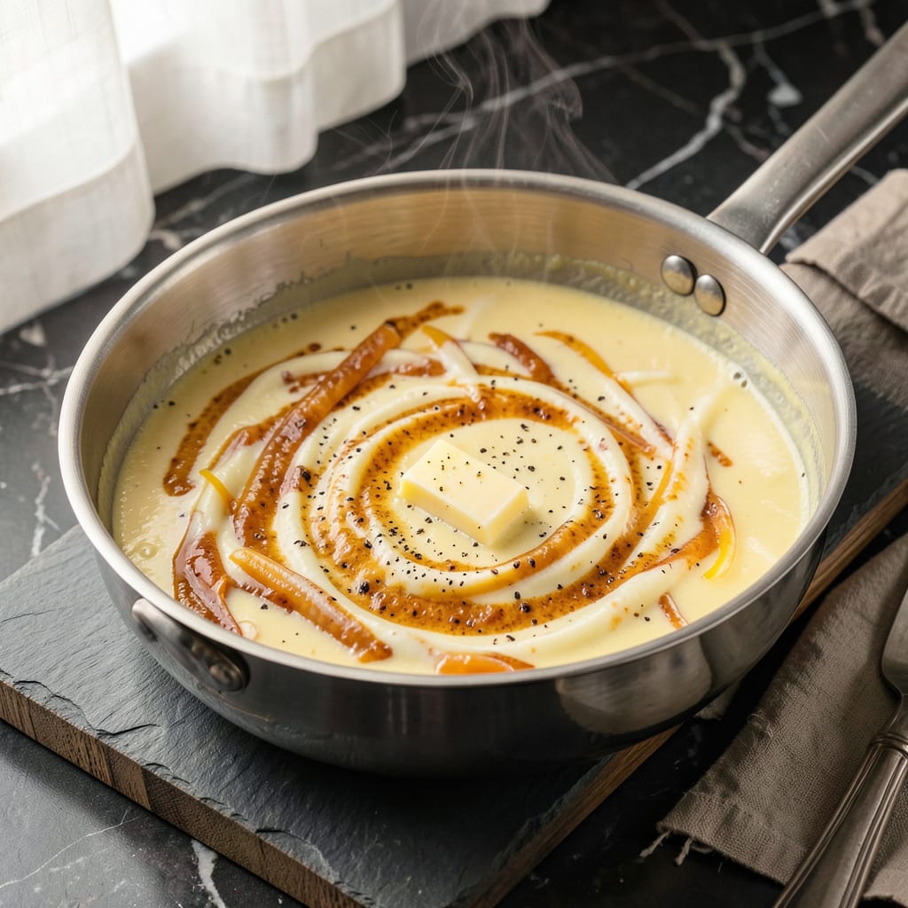 cheese sauce recipe illustration with key details