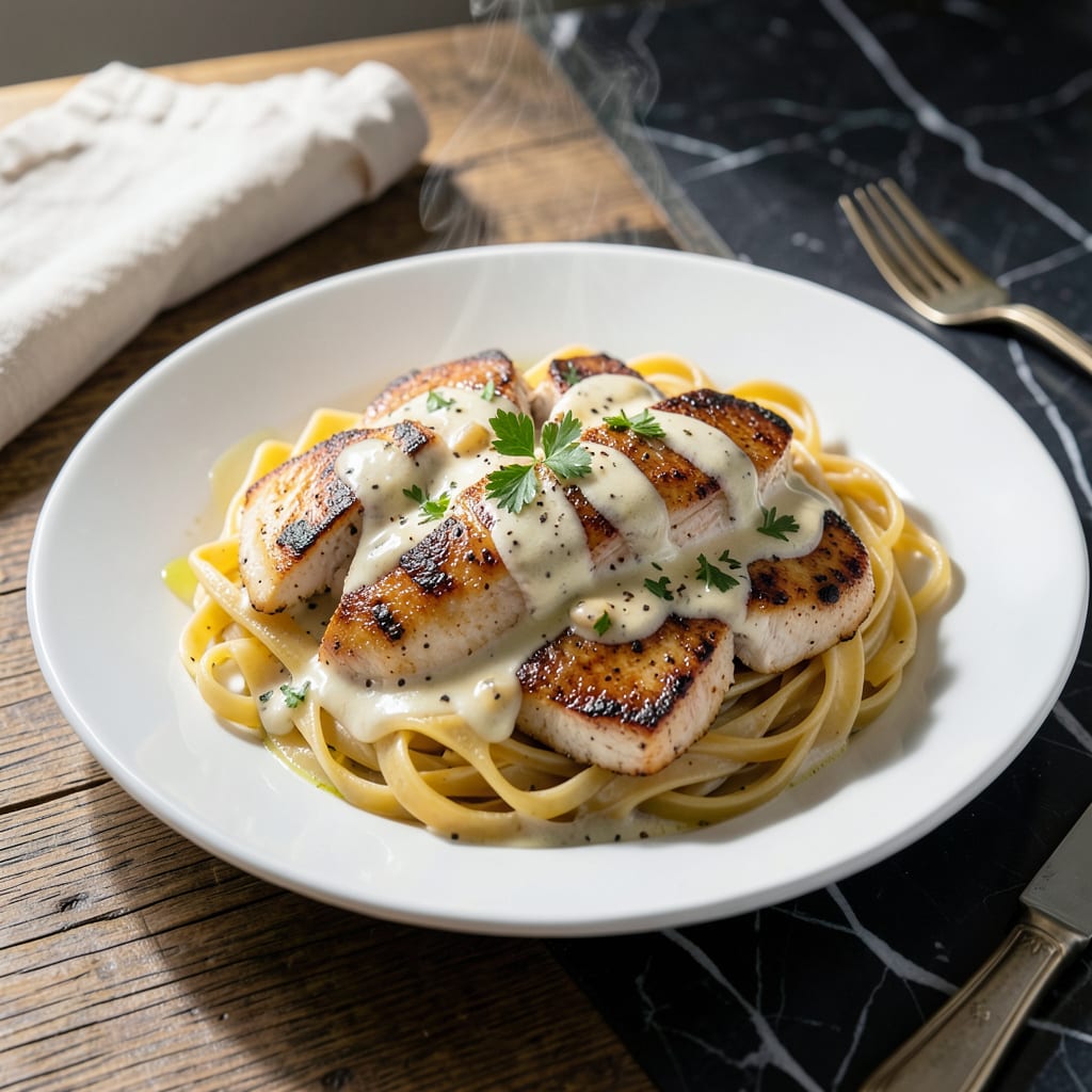 Visual representation of Chicken Alfredo With Jar Sauce Recipe: Rich Creamy Sauce in 20 Minutes