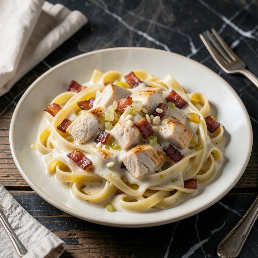 Chicken and Bacon Pasta Sauce Recipe: Smoky Creamy Richness for Al Dente Noodles detailed visual guide