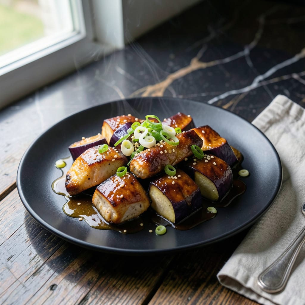 Chicken and Eggplant in Garlic Sauce Recipe: Silky Texture With Bold Aromatics example with annotations