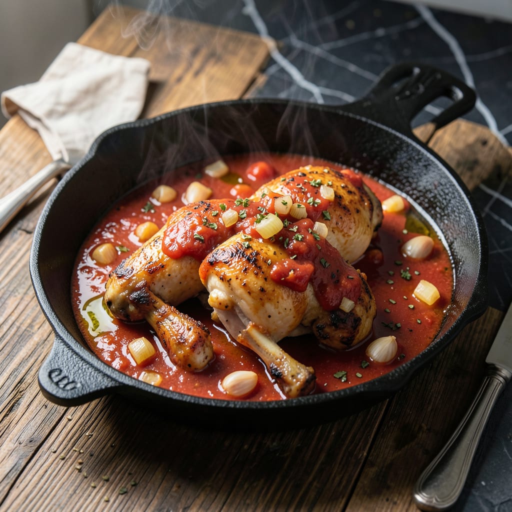 Chicken Baked in Sauce Recipe: Tender Thighs in Velvety Tomato Gravy example with annotations