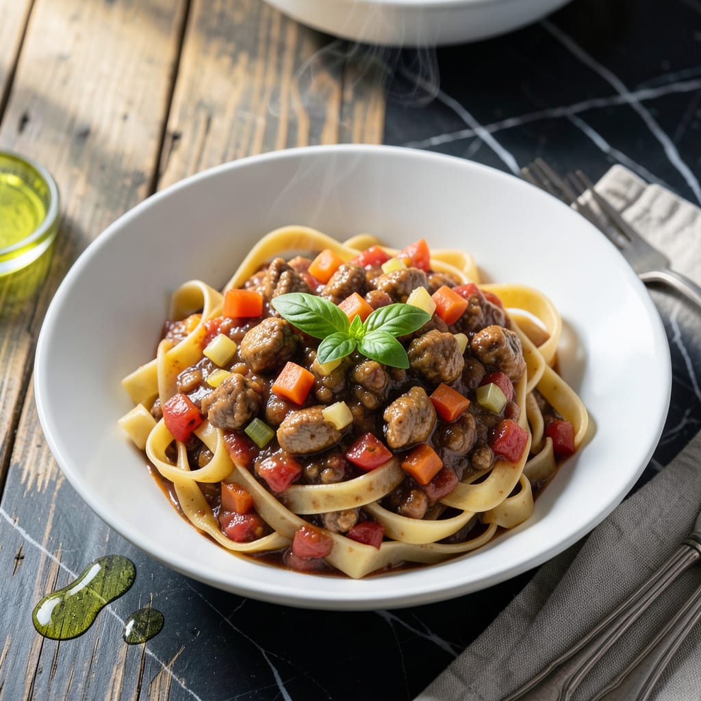 Visual representation of Chicken Bolognese Sauce Recipe: Rich Tomato Base with Ground Chicken