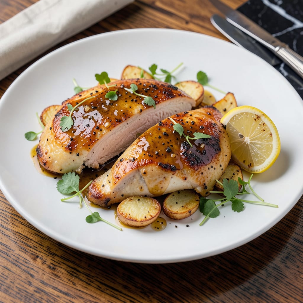 chicken breast recipe with sauce illustration with key details