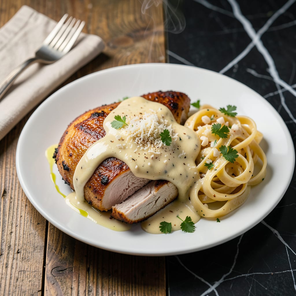Complete Chicken Breast With Alfredo Sauce Recipe: Tender Slices in Velvety Parmesan Cream overview image