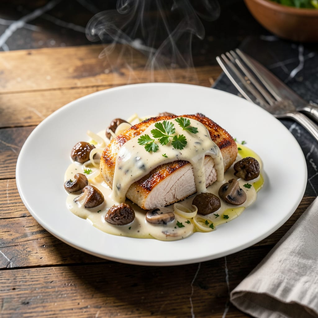 Complete Chicken Breast With Creamy Mushroom Sauce Recipe: Pan Seared and Silky Smooth overview image