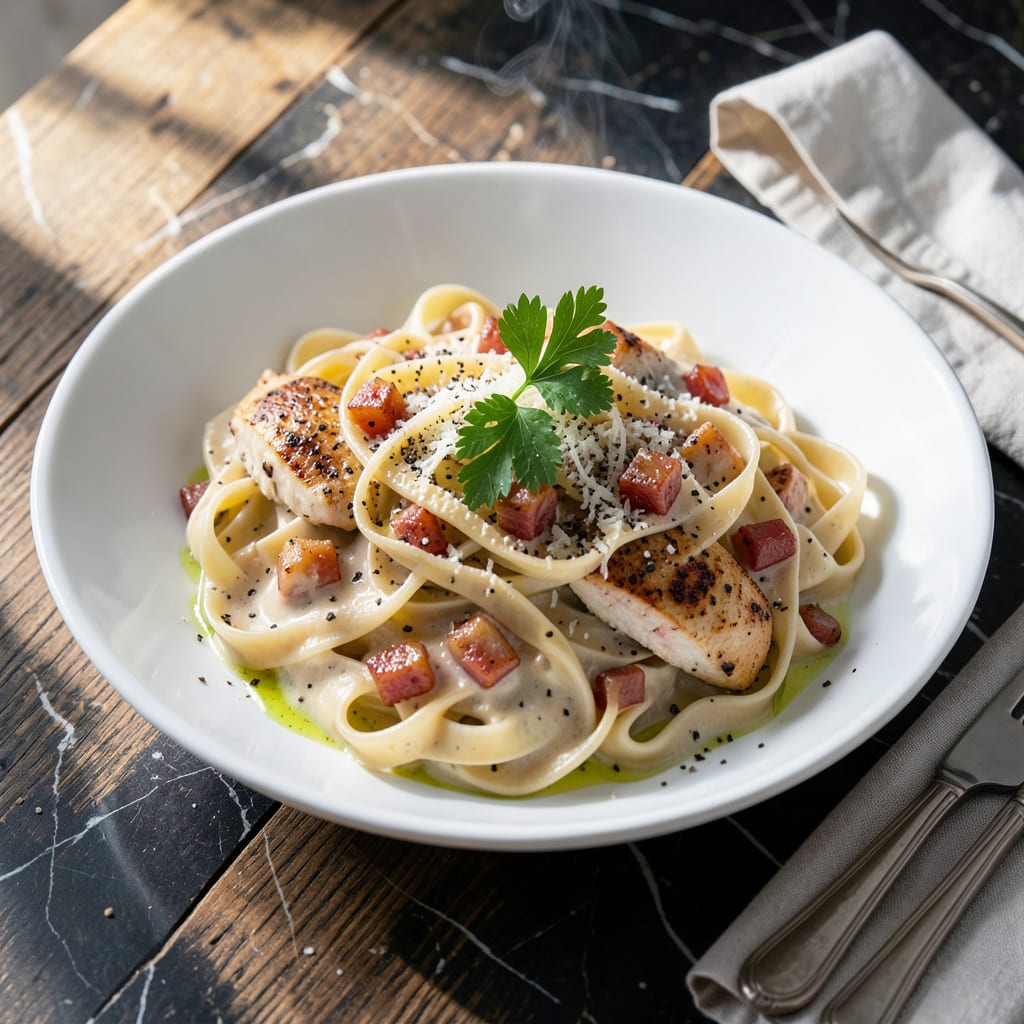 Comprehensive Chicken Carbonara Sauce Recipe: Silky Egg and Pecorino Emulsion visual reference