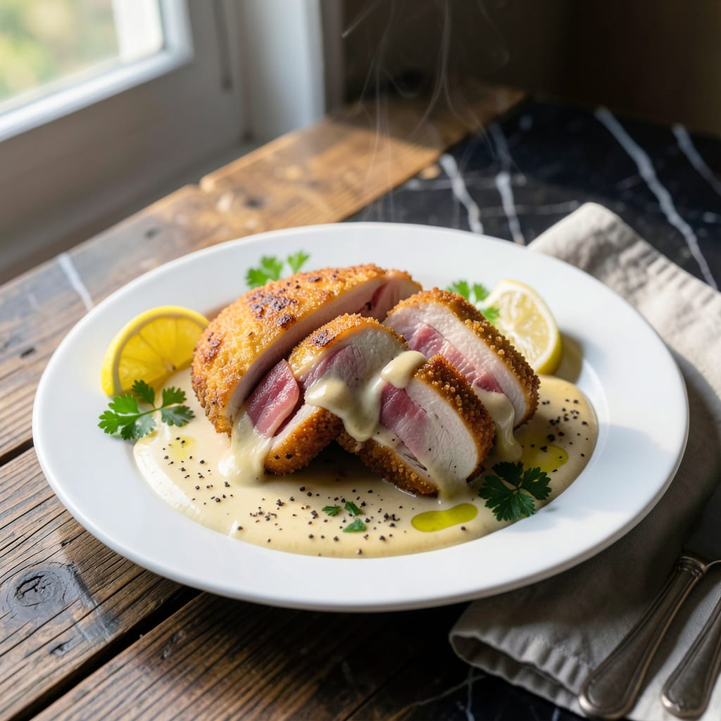 Chicken Cordon Bleu Cream Sauce Recipe: Swiss Cheese and Ham Indulgence detailed visual guide