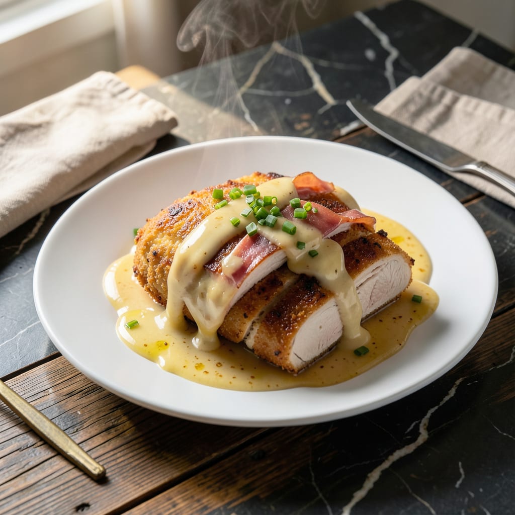 Visual representation of Chicken Cordon Sauce Recipe: Creamy Swiss and Ham Fusion